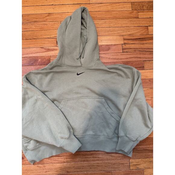 Nike Hoodie Womens Large Center Swoosh Y2K Boxy Sweatshirt Green Crop Pullover M - Picture 5 of 10
